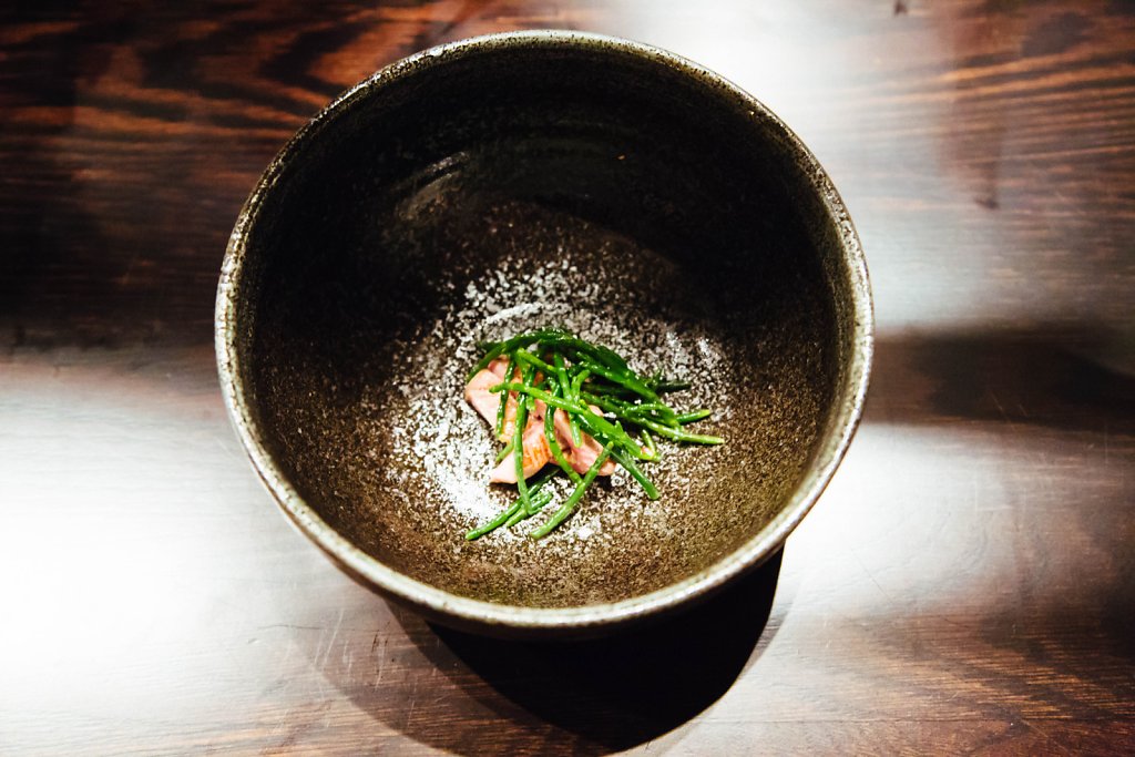Meat—oyster/parsley/tallow emulsion, oxtongue, salicornia and lemon oil